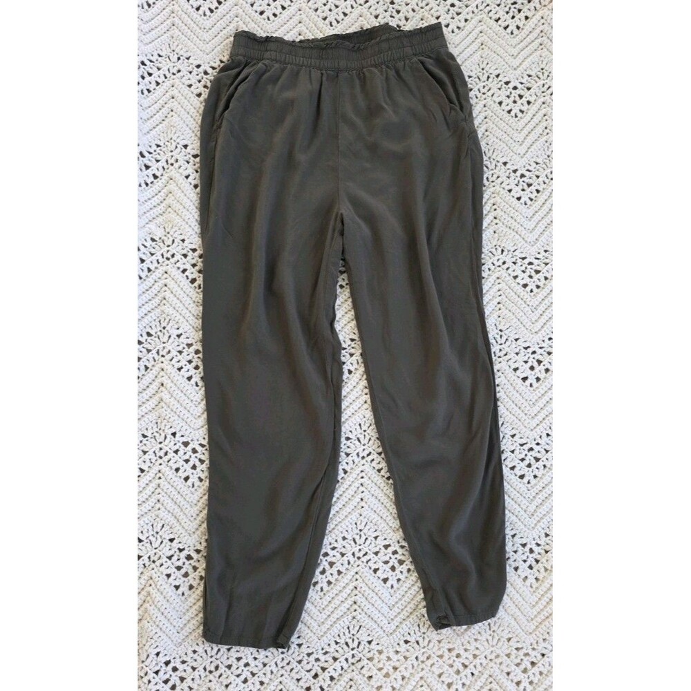 H&M Women's 100% Viscose Jogger Pants Olive Gray Relaxed Elastic Waist Pockets 6